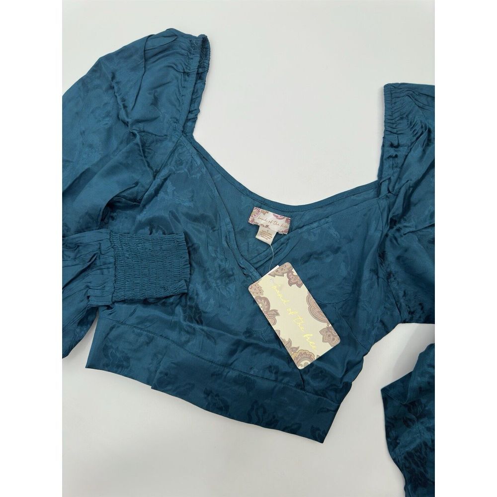 Band of the Free Camille Crossover Crop Top Deep Teal Women's Size Small NEW